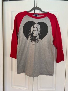 Dolly Parton Sport-Tek Women's Grey and Red Raglan Heart Portrait Top